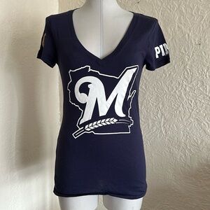 Victoria’s Secret Pink MLB Milwaukee Brewers Blue White Wisconsin 1970 T-Shirt S